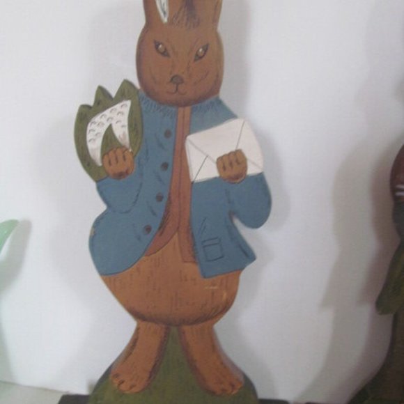Easter Bunny Decor Rabbits 2 Hand Painted Bunnies Wooden primitive decor - Picture 2 of 5